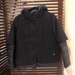 ADD Hooded Double Layers Wool and Down Women's Coat Black Size S